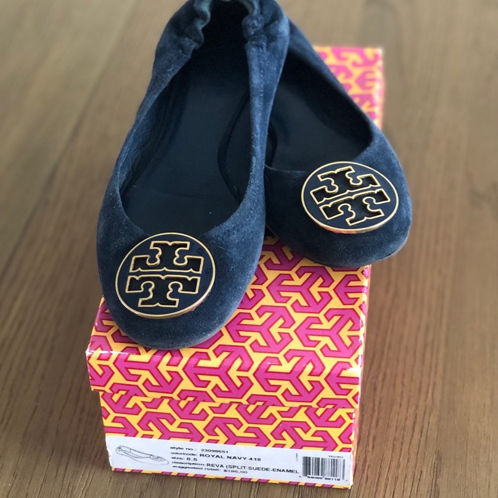 Tory Burch Royal Navy Suede Reva Flat